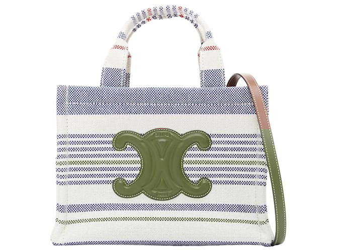 Céline Celine Small Cabas Thais Striped Textile Canvas