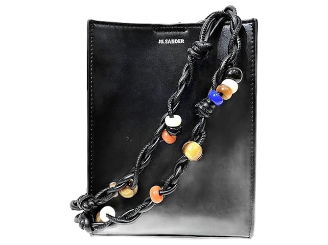 Jil Sander Tangle Small Beads Shoulder Bag Black Leather ref