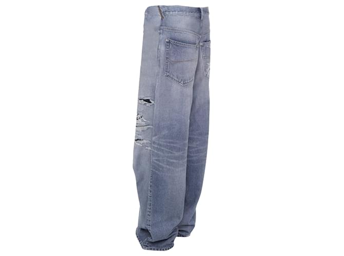 Balenciaga Trompe Loeil Jean Printed Wide Leg Sweatpants Blue