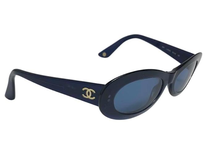 Chanel Gold CC Logo Navy Blue Tinted Oval Sunglasses 5007 Golden