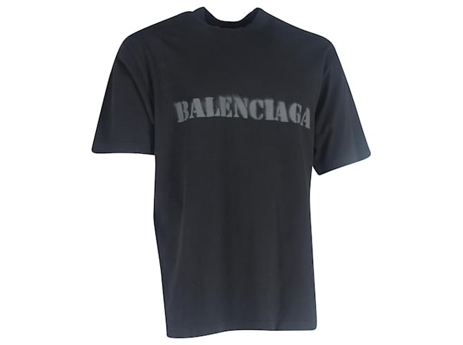Balenciaga Logo Print Stencil Type T-Shirt in Black Cotton ref