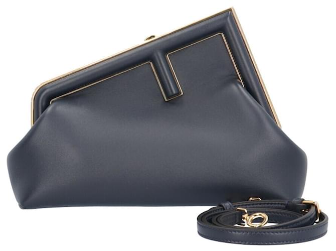Fendi First Small Shoulder Bag Navy blue Leather ref.1908807