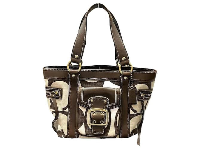 Coach Legacy Cotton Signature Tote Bag 7551 Brown Leather ref