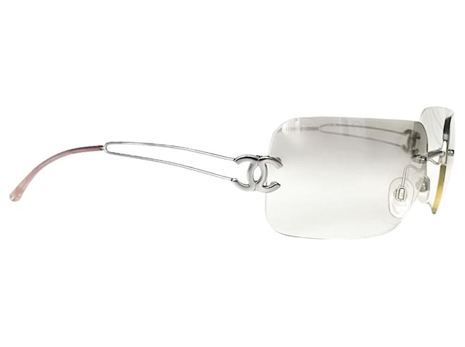 Chanel CC Logo Silver Clear Rimless Sunglasses 4068 Silvery