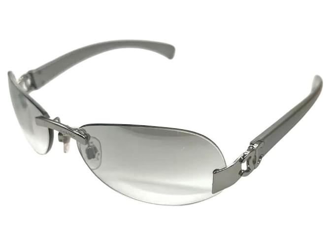 Chanel CC Logo Silver Grey Rimless Sunglasses 4037 Silvery Plastic