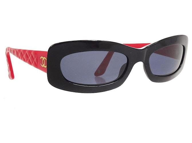 Chanel Gold CC Logo Quilted Black Cherry Red Sunglasses 5006
