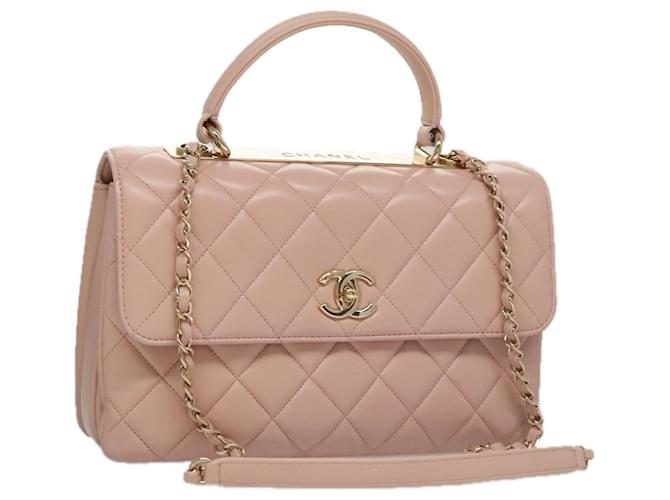 CHANEL Hand Bag Lamb Skin 2way Pink Gold 92236 CC Auth 98152SA