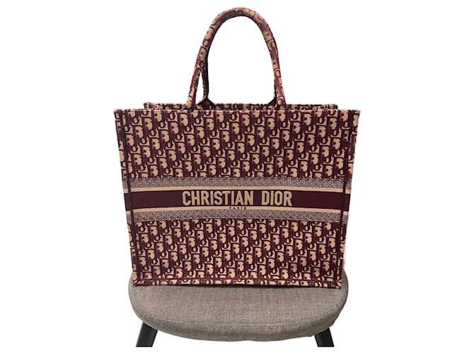 Christian Dior Large Dior Book Tote Beige Dark red Cotton Cloth