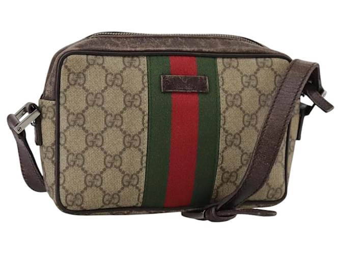 GUCCI GG Supreme Web Sherry Line Shoulder Bag Beige Silver 162910