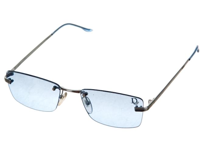 Christian Dior Silver Blue Tinted Rimless Sunglasses Dragon