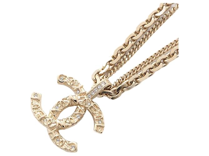 Chanel Necklace Coco Mark Rhinestone A21V Golden Metal ref