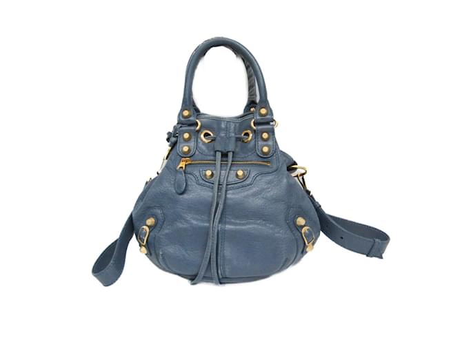 BALENCIAGA / ミニポンポン/ハンドバッグ/レザー/BLU BALENCIAGA