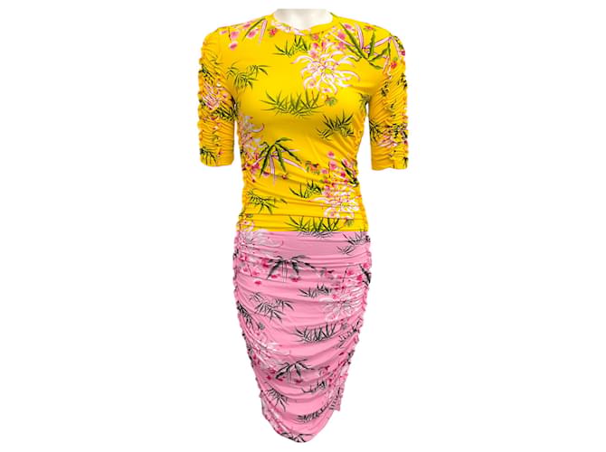 Kenzo Yellow Floral Ruched Dress Viscose Joli Closet