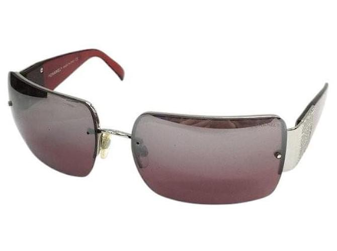 Chanel CC Logo Rimless Rhinestone Red Silver Sunglasses 4095-B
