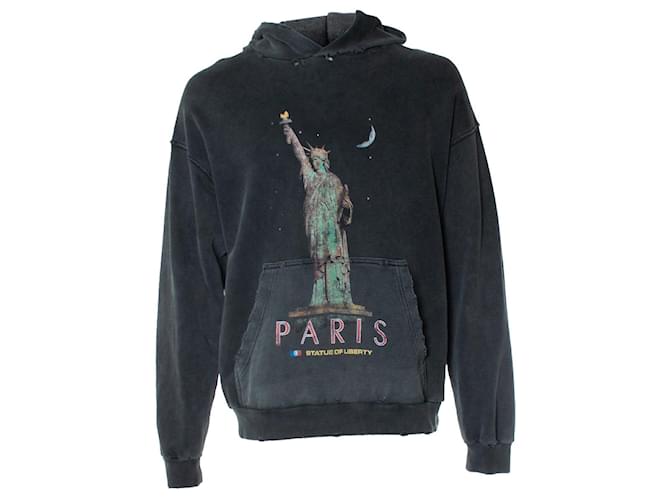 Balenciaga Paris liberty distressed fleece hoodie Grey