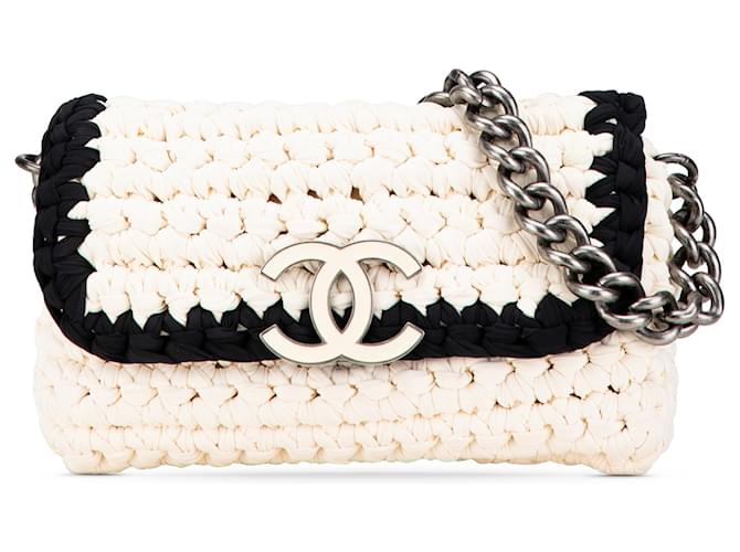Vintage CHANEL 2014 Neoprene Fancy Crochet Flap Shoulder Bag