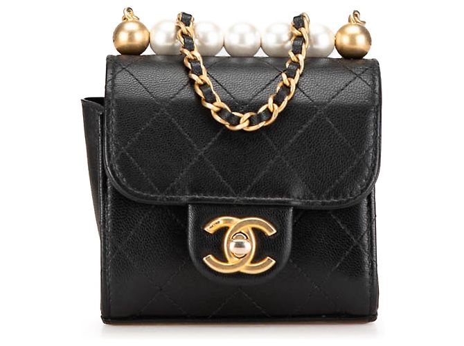 Chanel Black Mini Goatskin Chic Pearls Clutch On Chain Leather ref ...