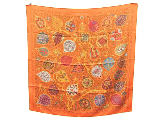 HERMES Calle 90 silk The Legends of the Arbre scarf Brown orange main image 0