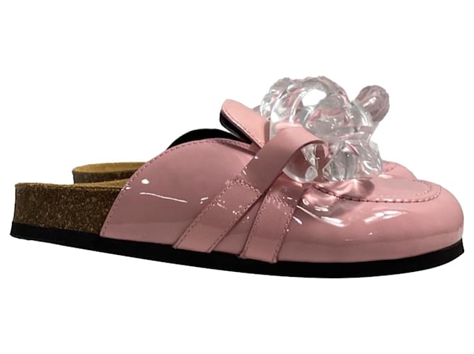 Jw Anderson Chain Loafer Mules in Pink Patent Leather
