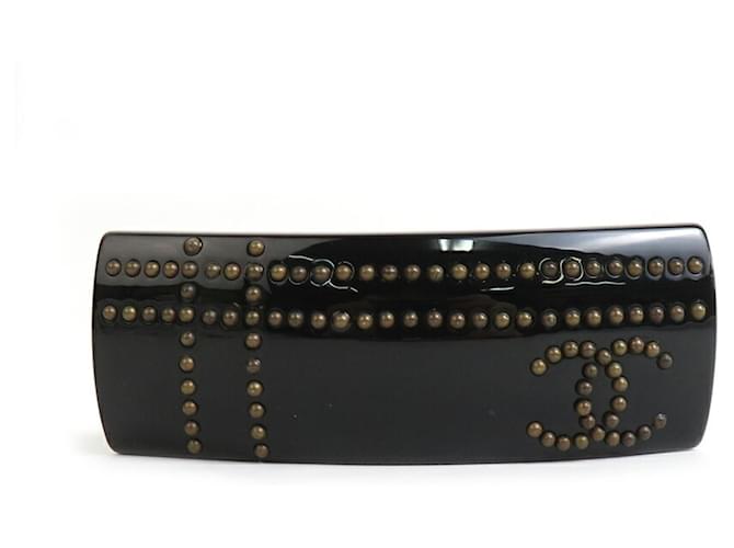 Chanel Black Rhinestone Logo Hair Barrette