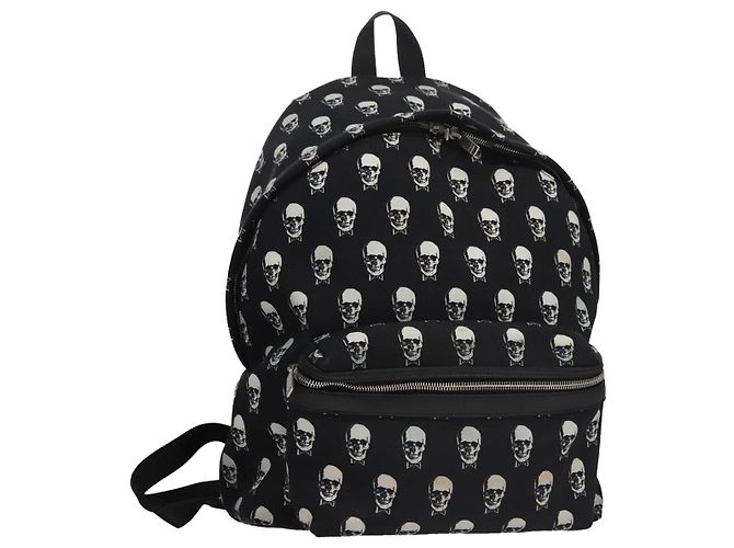 Saint Laurent Skull Backpack Saint Laurent Nylon City Skeleton Print Backpack Black White  main image 3