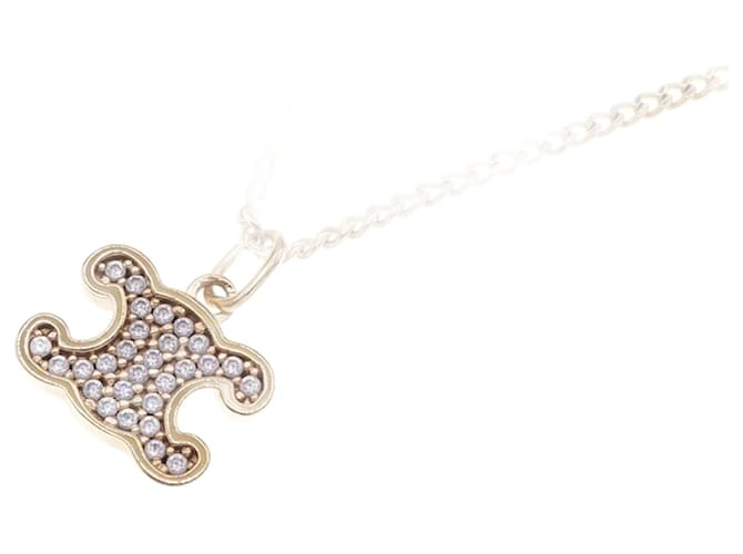 Céline Celine Triomphe Rhinestone Necklace Golden Metal ref