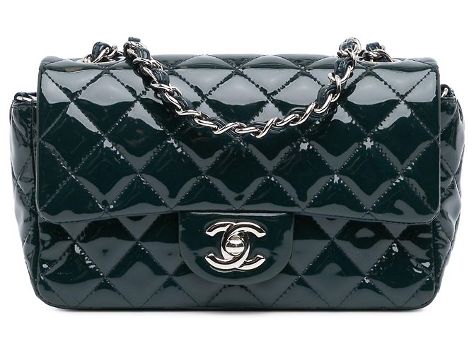 Chanel Blue Mini Rectangular Classic Patent Single Flap Navy blue ...