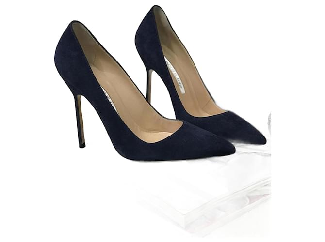 MANOLO BLAHNIK Heels 35 Suede Navy blue Joli Closet