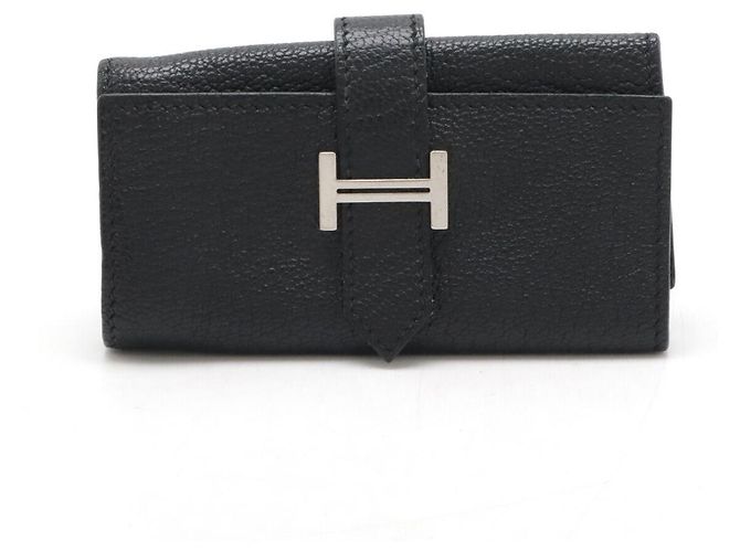 Porte-clés HERMÈS Béarn étui U En Cuir Chèvre Bleu Brume - Occasion Très Bon état