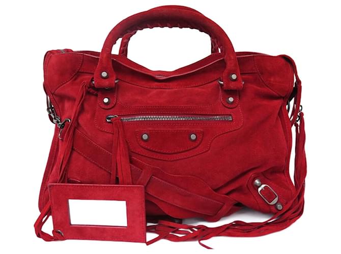BALENCIAGA CLASSIC CITY MEDIUM 115748 RED SUEDE HAND BAG ref