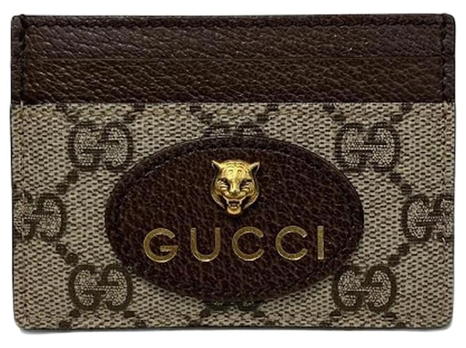 Gucci GG Supreme Neo Tiger Head Card Case Brown Yellow Leather ref