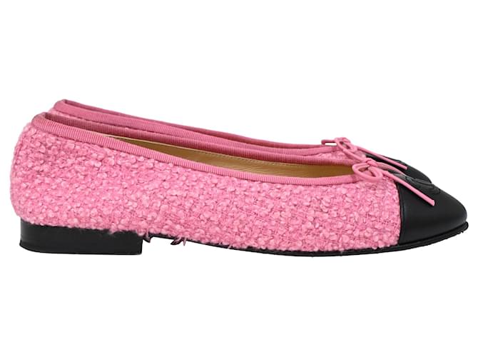 Timeless Ballerine con punta cap in tweed di cotone con fiocco CC - Main Image