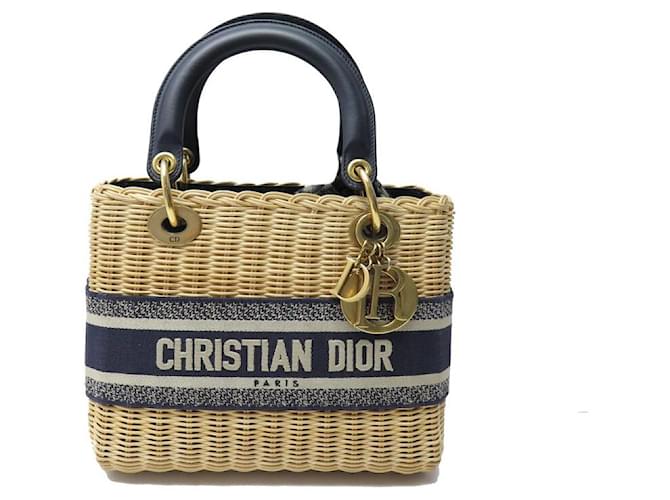 Christian Dior RARE LADY DIOR WICKER STRAW AND OBLIQUE CANVAS