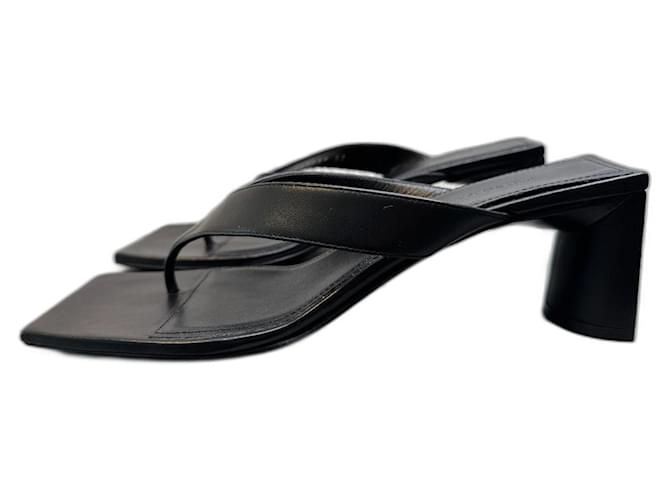BALENCIAGA 25S HIGH-HEELED FLIP-FLOPS IN BLACK CALFSKIN WITH SILVER HARDWARE