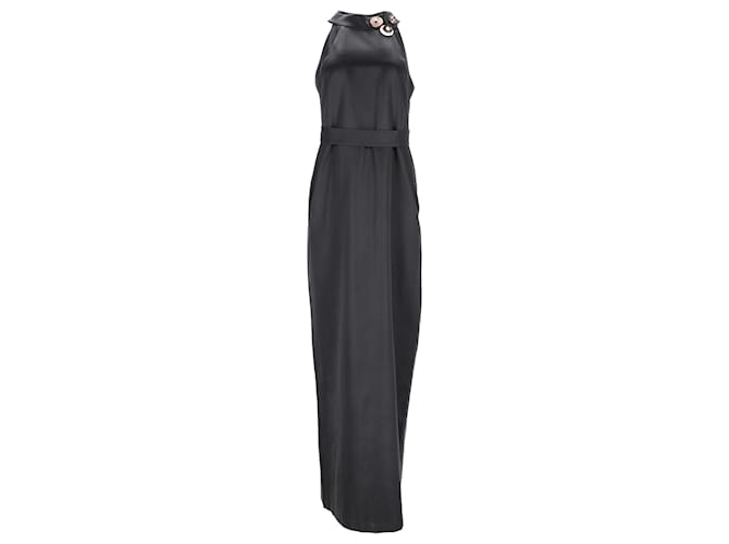 emilio pucci halter dress Greek Bleach Lazurite Silk Gown shaped hem introduces a detail that amplifies the dynamism of the silhouette Vintage Emilio Pucci Long Cream