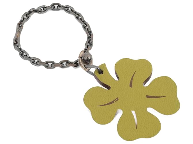 Hermès Hermes Lucky 4 Clover Bag Charm Green Leather Silver ref