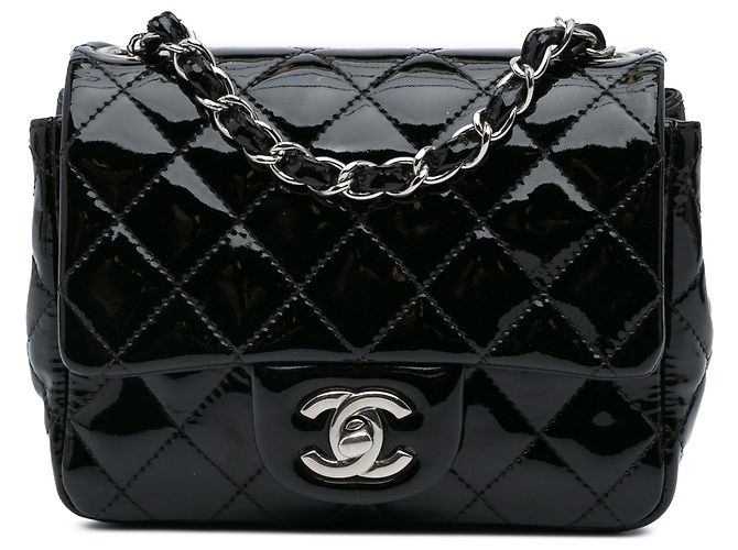 Chanel Black Mini Square Classic Patent Single Flap Leather Patent ...