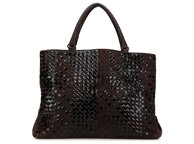Bottega Veneta Brown Suede and Patent Intrecciato Rugiada Shopper Tote ...