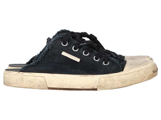 Balenciaga Paris Distressed Open-Back Sneakers in Black Balenciaga Paris Distressed Open-Back Sneakers in Black