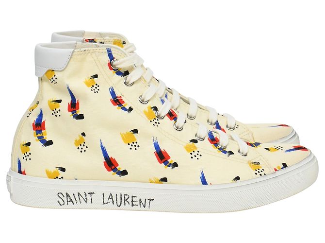 Saint Laurent Malibu Mid Top Sneakers in Multicolor Canvas 