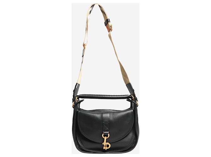 Burberry Black small B clip messenger bag Leather