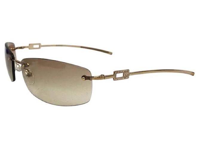 Gucci Gold Brown Tinted Rhinestone Rimless Sunglasses GG