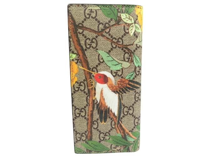 Gucci Tian Bird GG Supreme Leather Long Wallet Beige Cloth