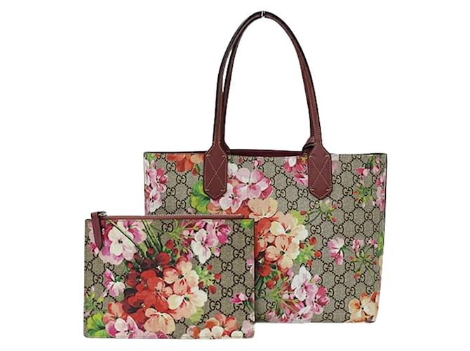 Bolso tote de mujer Gucci en GG Blooms Supreme Rosa Beige Lienzo