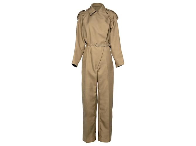 Bottega Veneta Belted Gabardine Trench Jumpsuit Brown Beige