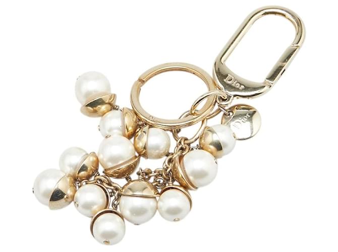 Christian Dior Dior Gold Charm Keychain with Faux Pearl Golden