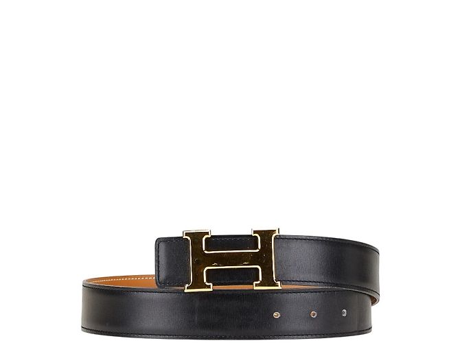 Hermes Black Leather Belt with Gold H Buckle Hermès Black Box Constance Large Buckle Belt - Size 37  main image 4