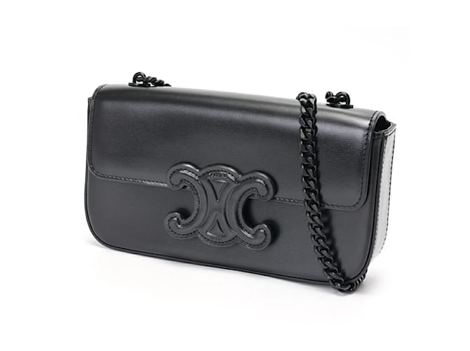 Céline Celine Cuir Triomphe Chain Shoulder Bag Black Leather ref
