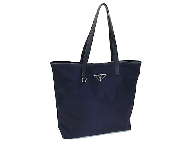 Prada Tote Bag BR4371 Blue Navy blue Leather Nylon ref.2139251