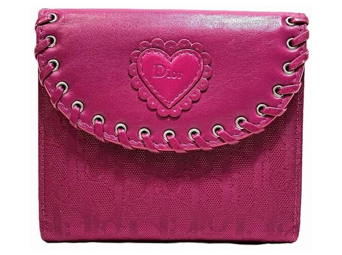 Christian Dior Dior Trotter Heart Bi-fold Wallet Pink Leather